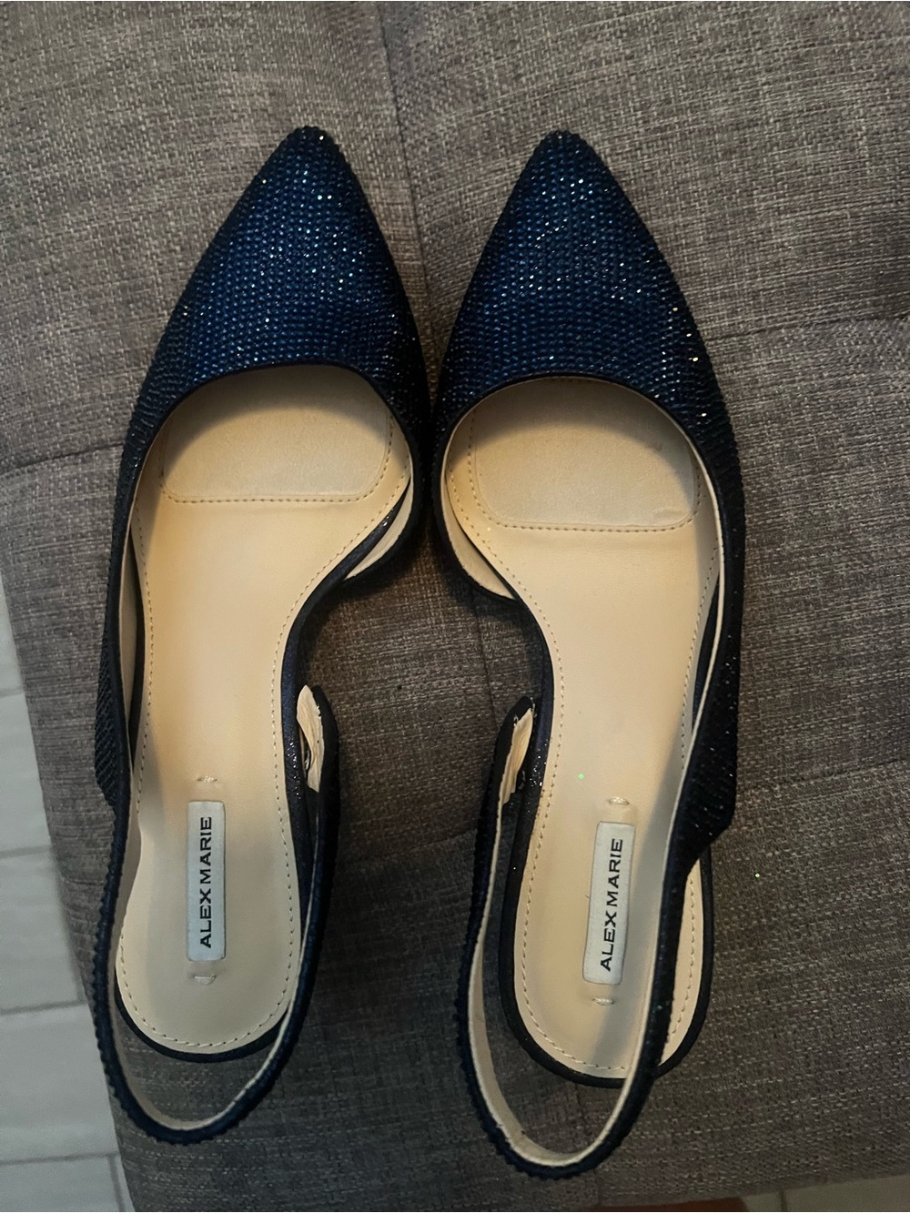 Alex Marie Navy Glitter Pointed Slingback Flats